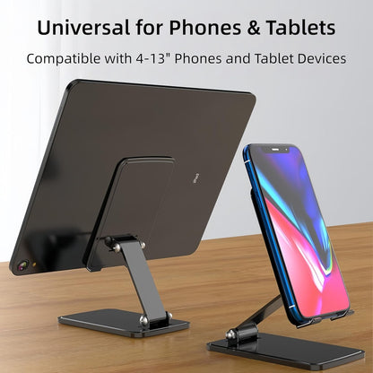 All-Metal Cell Phone Stand 360° Rotatable & Height Adjustable - 25KG Super Load-Bearing, Foldable Desk Stand for Phone, Compatible with iPhone 17/16/15/14, Nintendo Switch, Silver