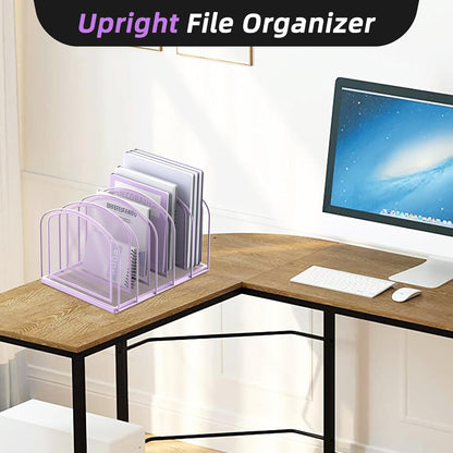 SUPEASY File Organizer for Desk, 5-Section Mesh Desk Organizer, Vertical File Holder Desktop Organizer File Sorter, File Folder Holder for Office Supplies, Black