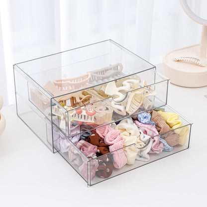 Clear Desk Organizers and Accessories, Plastic Drawer Organizer for Home Office Supplies, Marker Pen, Notebooks, Art Crafts, Stackable Makeup Storage Box for Bathroom Vanity (4 Drawers)
