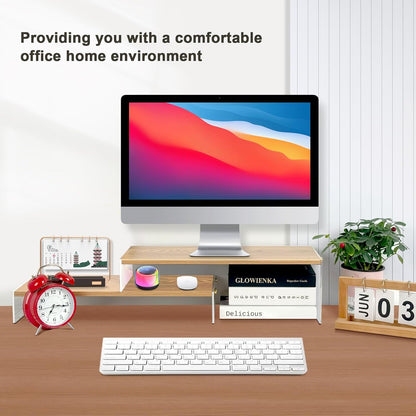 YGYQZ Adjustable Monitor Stand Riser with Acrylic Legs丨7.67" Wide Dual Monitor Stand for Desk丨2-Tier Wood Desktop Organizer for Computer, Laptop, Printer & PC丨Modern Aesthetic Desk Shelf(wood-flat)