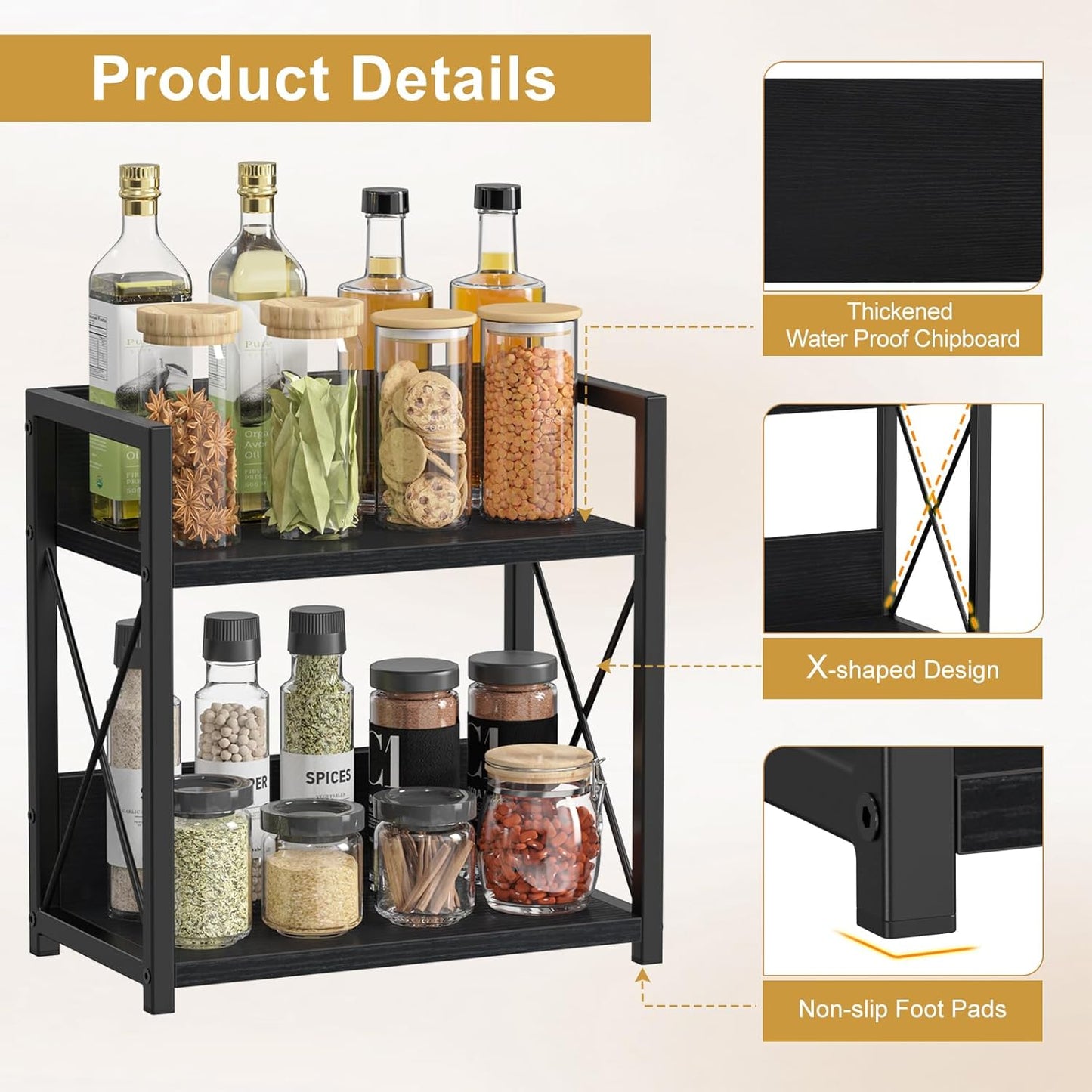 Giikin Countertop Shelf Organizer, 2 Tier Kitchen Spice Rack Organizer for Countertop, Wood Coffee Counter Shelf Organizer for Home (Bamboo, S)