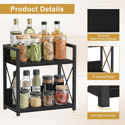 Giikin Countertop Shelf Organizer, 2 Tier Kitchen Spice Rack Organizer for Countertop, Wood Coffee Counter Shelf Organizer for Home (Bamboo, S)