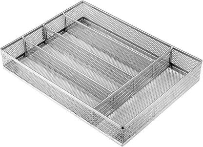 JANE EYRE Utensil Drawer Organizer, Cutlery Tray Silverware Flatware Storage Divider for Kitchen, Mesh Wire with Non-slip Foam Feet, 5 Component, Black