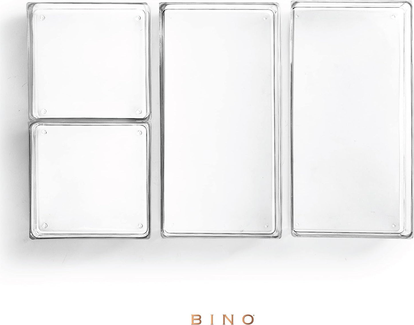 BINO | 4-Piece Drawer Organizer Bin Set | THE MODULAR | Multi-Purpose Storage | Durable | BPA-Free | Desk Drawer Organizer | Vanity Bathroom Makeup