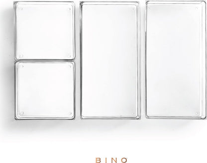 BINO | 4-Piece Drawer Organizer Bin Set | THE MODULAR | Multi-Purpose Storage | Durable | BPA-Free | Desk Drawer Organizer | Vanity Bathroom Makeup