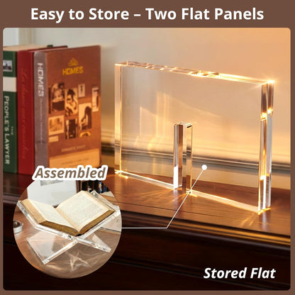 Acrylic Desktop Book Stand, Clear Angled Book Holder Display for Cookbooks, Magazines & Art Books, 12×7×5 in Slim Transparent Reading Stand for Desk & Coffee Table