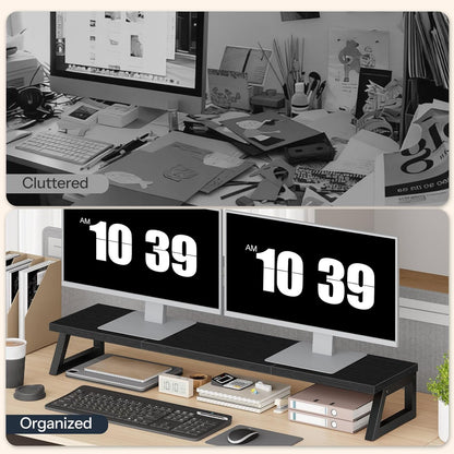 HOOBRO Dual Monitor Stand Riser, 39 Inch Large Computer Monitor Stand for 2 Monitors, Computer Monitor Riser, Desk Shelf Organizer for Office Desk, Accessories, Black BB121CJ01