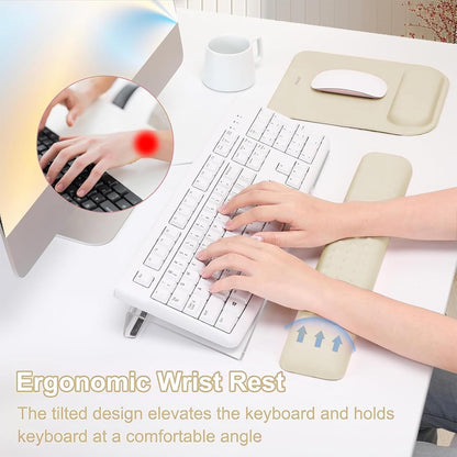 MOSISO Computer Keyboard Stand&Wrist Rest Support for Keyboard &Mouse Pad Set, Ergonomic Massage Wrist Rest Set, Easy Typing Working Acrylic Clear Stand for Office Home, Apricot