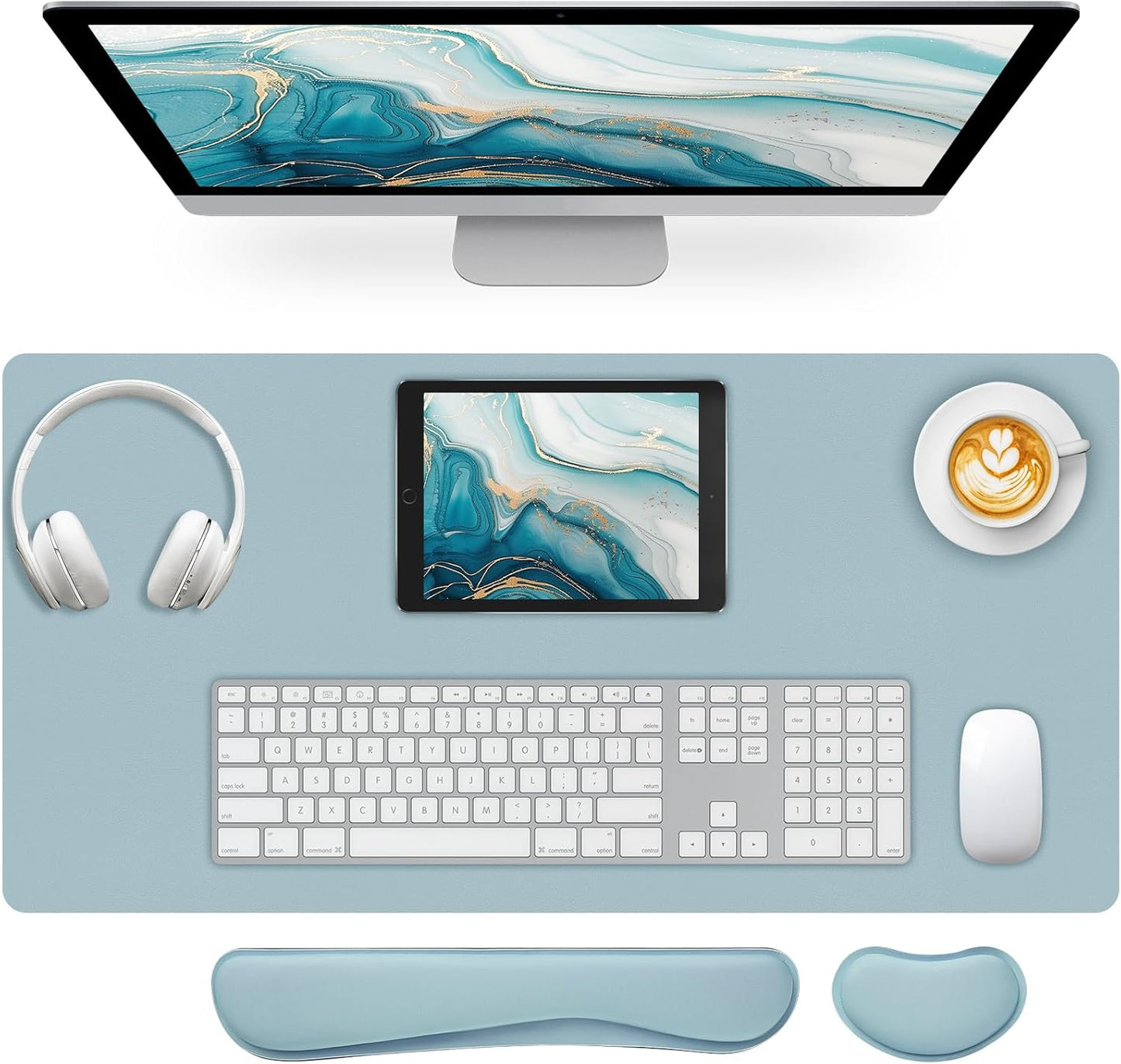 Mouse Pad and Keyboard Wrist Rest, 3-in-1 Large Keyboard and Mouse Pad Set, Ergonomic Wrist Rest for Computer Keyboards, Non-Slip Desk Mat Protector for Women (Purple Pink, 31.5" X 15.7")