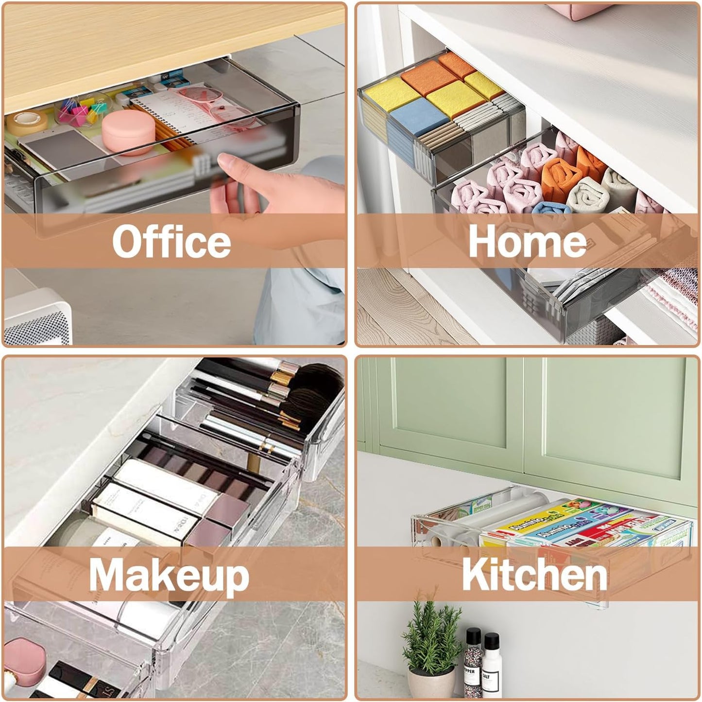 SVNNELP Under Desk Table Drawer Storage Organizer,3 Pack Large & Medium & Small Slide Out Desk Drawers - Hidden Desktop Organizer,Attachable Pencil Storage Tray Under Table(SML)