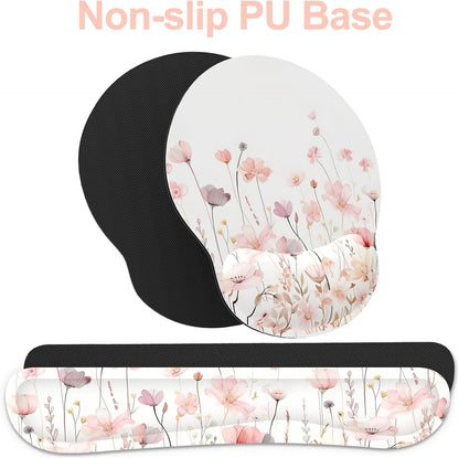 Ergonomic Mouse Pad with Wrist Rest and Keyboard Wrist Rest, Memory Foam Wrist Rest for Computer Keyboard, Easy Typing, Pain Relief, Mouse Pad Wrist Support for Gaming,Office, Laptop, Black Flower