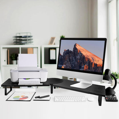 Across-Star Dual-Monitor-Stand-Riser-For-Desk Adjustable Length 32-40 Inch，Large Desktop Computer Monitor Riser For 2 Screens，Desk Shelf Organizer Riser Stand For Computer/Laptop/PC/Printer/TV Black