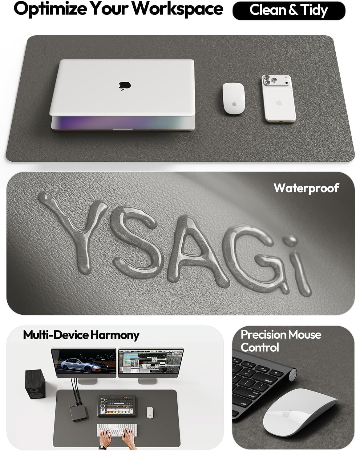 YSAGi Leather Desk Protector, Office Mat, Large Mouse Mat, Non-Slip PU Leather Blotter, Laptop Pad, Waterproof Writing Pad for Office and Home (Light Pink, 23.6" x 13.8") - Colors B