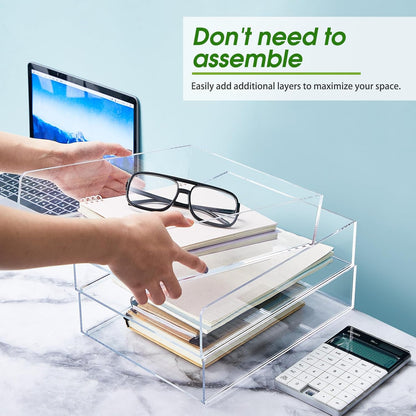 Harloon 4 Tier Paper Organizer Letter Tray Acrylic Desk File Organizer Heavy Duty Stackable Documents Clear Letter Paper Holder Sorter Office Tray for A4, Office Classroom Home File Pad Notebooks