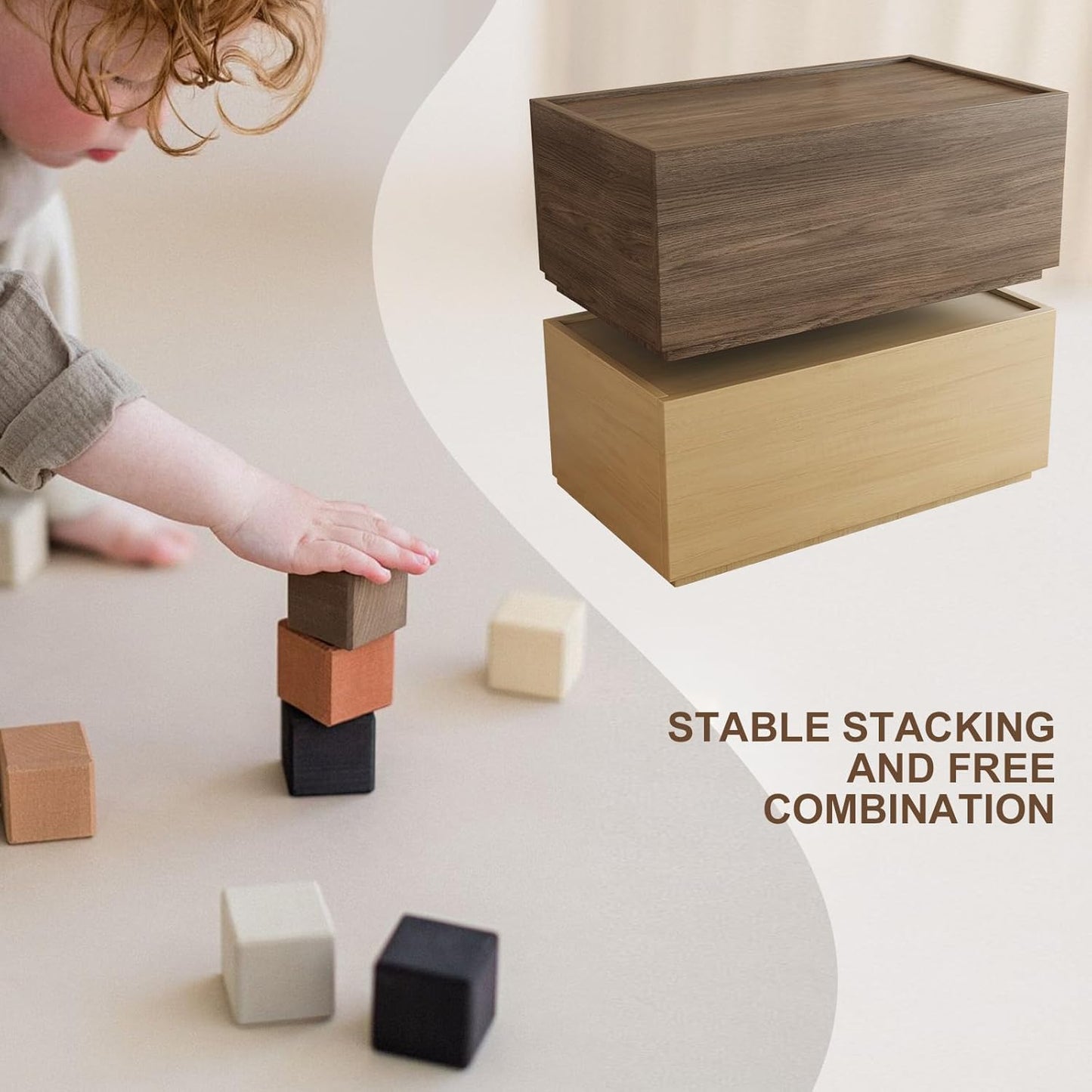 Stackable Storage Drawers, Wooden Drawer Storage Organizer, Modern Nightstands with Wooden Drawers, Small Storage Cabinet, Modular Design, Available in 2 Sizes for Versatile Use Oak Small