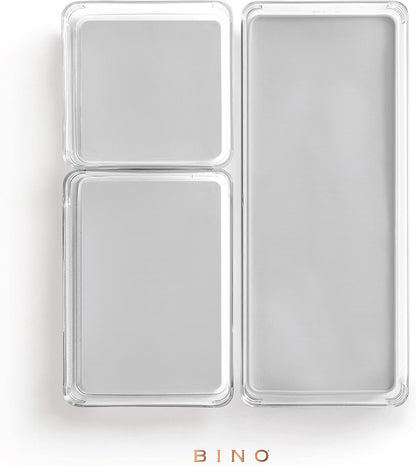 BINO | 4-Piece Drawer Organizer Bin Set - Grey, Small | THE MODULAR+ | Multi-Purpose Storage | Soft-Grip Lining and Non-Slip Rubber Feet | Durable | BPA-Free | Desk Drawer Organizer | Vanity