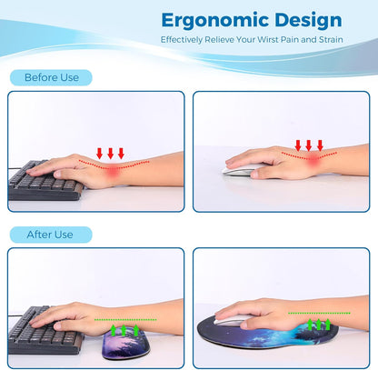 Mouse Pad and Keyboard Wrist Rest Support, with Non-Slip PU Base,Gel Mouse Pad with Coaster,Pain Relief for Gaming, Computer,Office -Beach