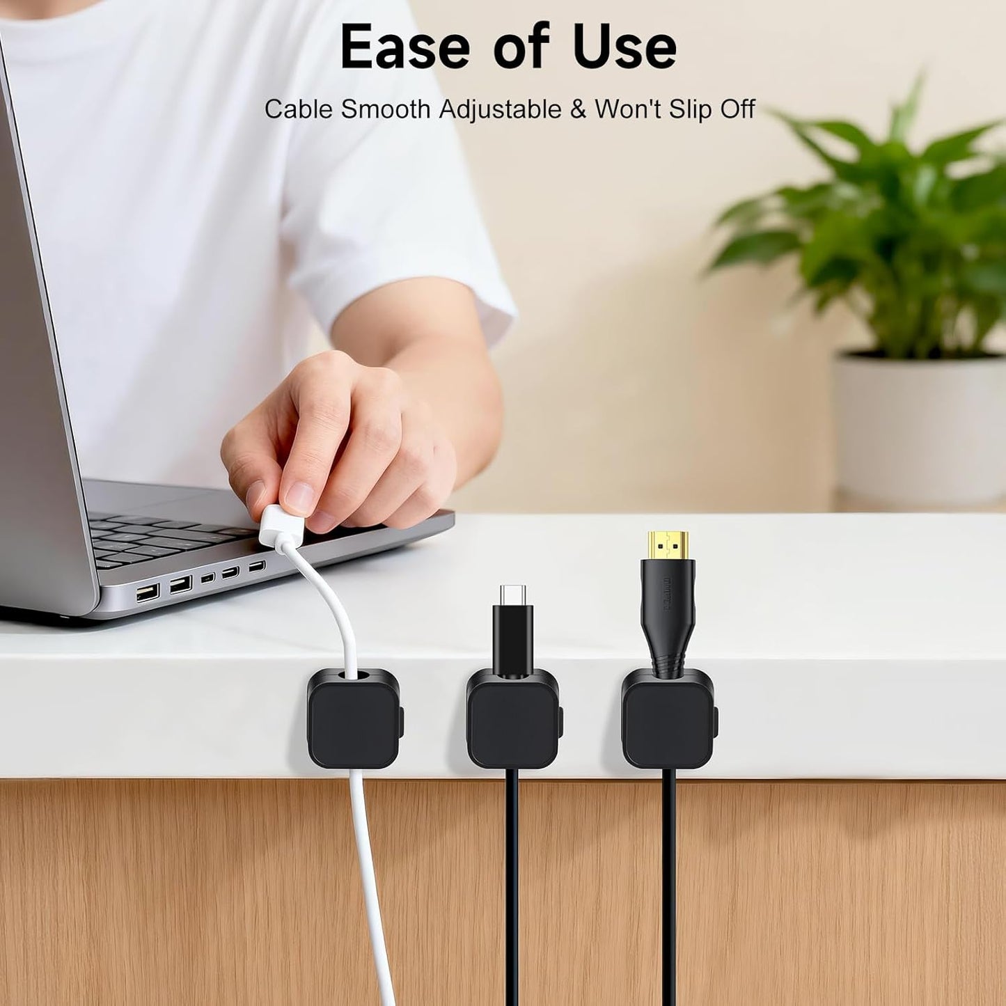 10 Pack Magnetic Cable Clips, Cord Organizer with Strong Adhesive Cord Holder for Nightstand, Desk, Home Office, Car, Phone Charger, USB, HDMI Cable Holder, Black