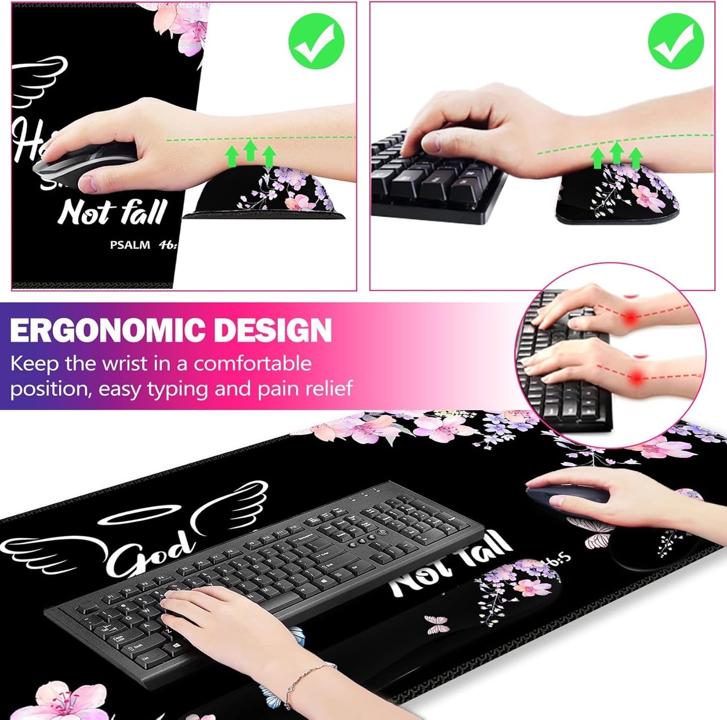 ArtSo Upgraded Wrist Rest Support for Mouse Pad & Keyboard, Ergonomic Gel Mousepad Non-Slip Rubber Base Home,Office Pain Relief, Easy Typing Cushion Neoprene, Soft Memory Foam, Purple Heart Butterfly