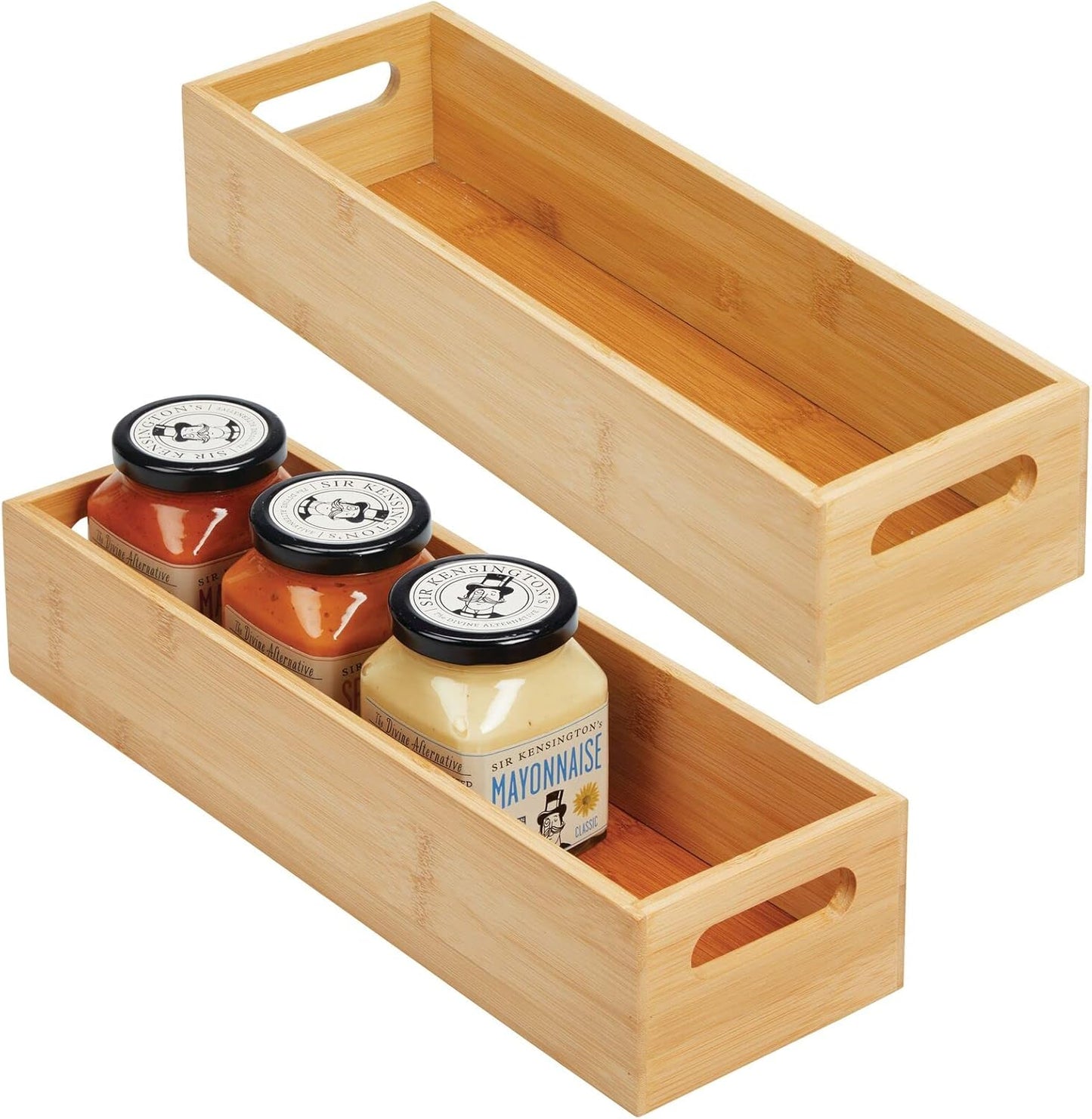 mDesign Kitchen Storage Box – Open-Top Bamboo Storage Tray with Handles – Versatile Cupboard Organiser for Shelves, Pantries, Surfaces and Cupboards – Natural