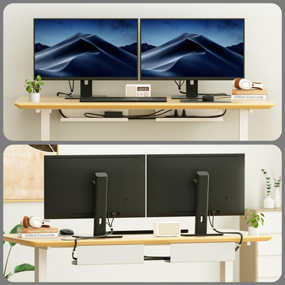 2 Pack No-Screw Cable Management Under Desk, Self-Adhesive Cord Organizer, Wire Management Tray for Office and Home (Black)