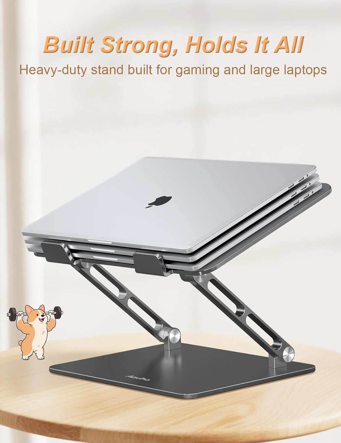 Aoviho Laptop Stand for Desk-Adjustable, Foldable, Portable, Ergonomic Aluminum Notebook Riser with Unique Puppy Cooling Vent, Desk Gift for 10"-17.3" Devices Mac, Dell, HP, Lenovo, Samsung, Gray