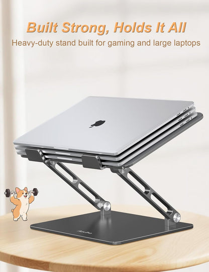 Aoviho Laptop Stand for Desk-Adjustable, Foldable, Portable, Ergonomic Aluminum Notebook Riser with Unique Puppy Cooling Vent, Desk Gift for 10"-17.3" Devices Mac, Dell, HP, Lenovo, Samsung, Gray