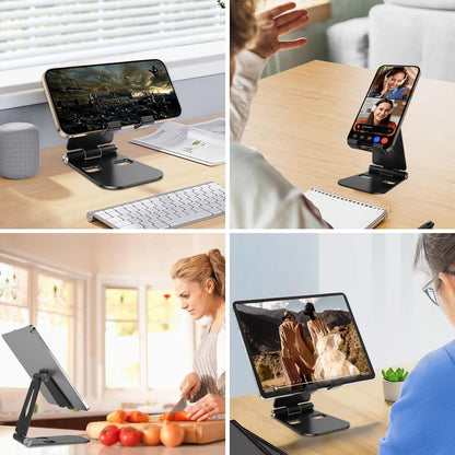 aceyoon Foldable Phone Stand for Desk, Fully Adjustable Cell Phone Holder with Anti-Slip Base, Compatible with iPhone 17/16/15/14/13/12/11 Pro Max & 4''-13'' Smartphones, Black