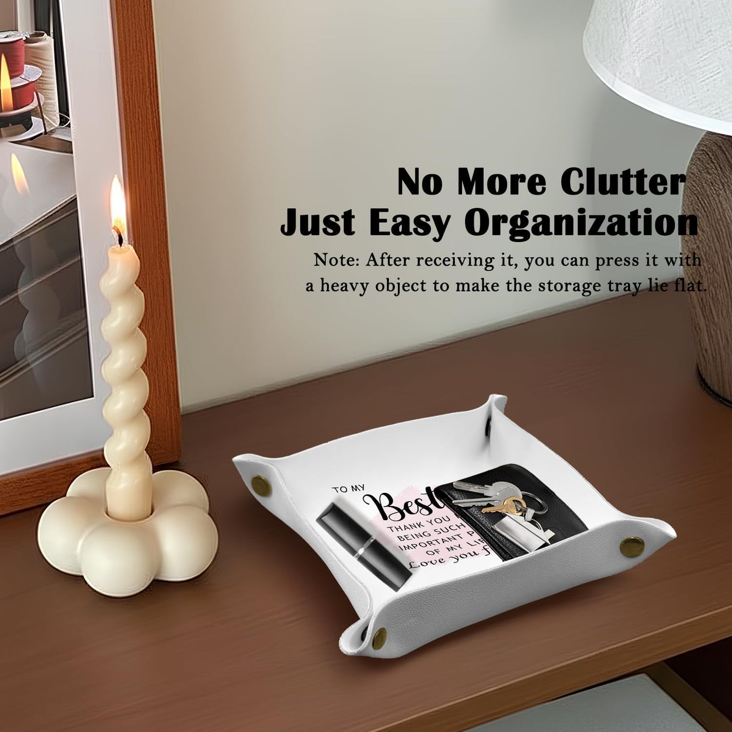 Inspirational Gifts for Women Jewelry Valet Tray, Motivational Positive Affirmations Gifts for Women, Blue Retro Nightstand Desk Accessories PU Leather Tray Organizer for Jewelry Rings Watches