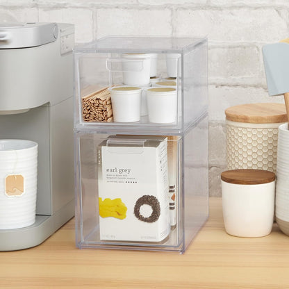STORi Audrey Stackable Clear Bin Plastic Organizer Drawers | 2 Piece Set | Organize Cosmetics and Beauty Supplies on a Vanity | Made in USA