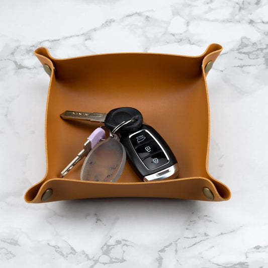 IFAMIO Decorative Foldable Valet Tray Artificial Leather Catchall Holder Small Desk Table Organizer Tray for Jewelry, Keys, Watches, Coins (Orange)