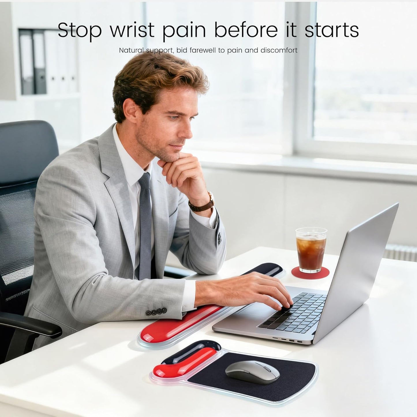 Ospelelf Mouse Pad with Wrist Rest and Ergonomic Gel Keyboard Hand Wrist, Support for Typing Gaming, Relieve Wrist Pain, Cool & Easy to Clean, for Office, Programmer, Home Computer Use, Pink