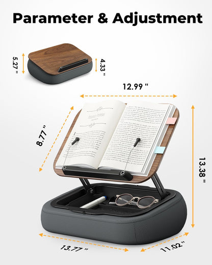 SupeDesk Lap Beanbag Book Stand with Storage, Adjustable Reading Pillow for Bed & Desk, Multi-Angle Book Stand Pillow Holder, Hands-Free Lap Reading Stand for Book,iPad, Tablet, Book Lover Essential