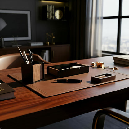 Walnut Desk Tray with Pen Holder Set, Solid Wooden Desk Drawer Organizer for Keys, Pen, Watch, Airpods, Earbuds, Cool Valet Tray for Men