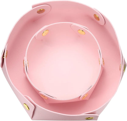 uxcell 2 Pcs Valet Tray for Women and Men, PU Leather Jewelry Tray Entryway Table Bedside Nightstand Catchall Storage Organizer for Jewelry Key Coin Watch Wallet (2 Size, Pink)