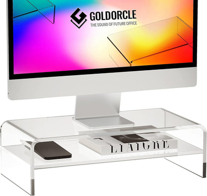 Acrylic Monitor Stand Riser Clear Computer Monitor Stand for Laptop PC Printer Computer Riser Acrylic Tray