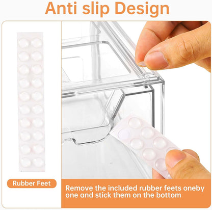 Stebopum 6 Pack Stackable Makeup Organizer, 4.4'' Tall Acrylic Bathroom Makeup Organizer and Storage Drawer with Pull-out Handle, Clear Plastic Storage Bins for Vanity,Pantry,Desk,Undersink,Kitchen