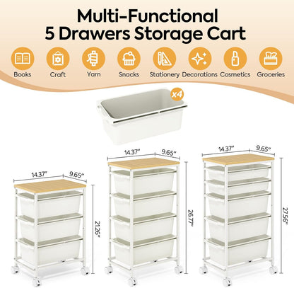 Rolling Storage Cart with 3 Drawers, Craft Organizer, Wooden Tabletop Utility Cart for Bedroom, Children's Room and Office Organization, Under Desk Trolley with Lockable Wheels,White