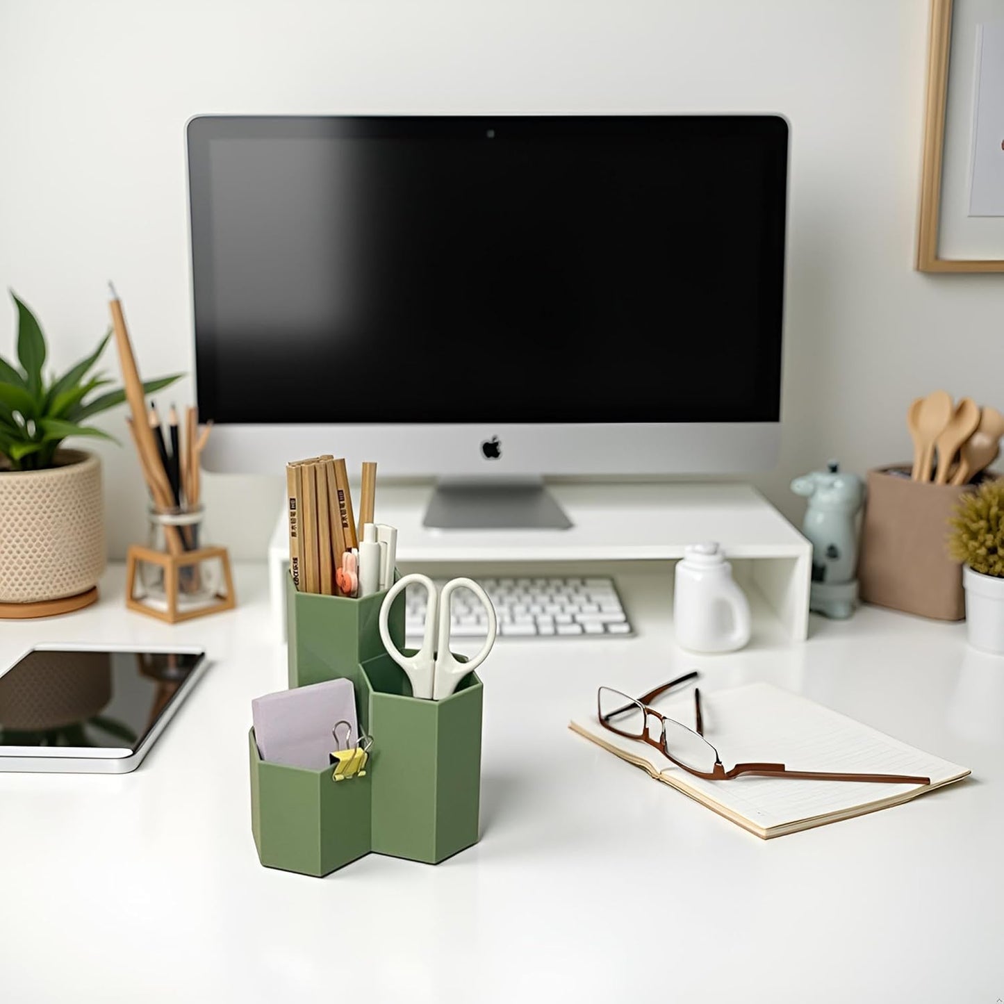 Pencil Organizer Pen Holder for Desk Pens Cup Small Desk Organizer Cute Pen Holder for Office,School and Home (White, 3)