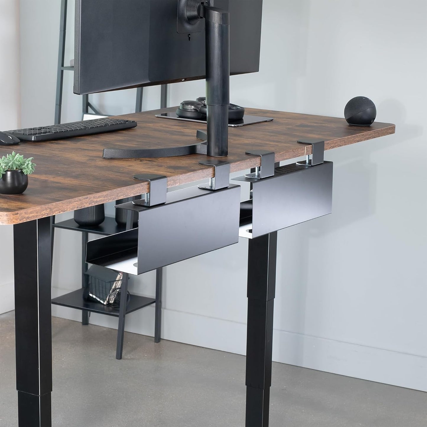 VIVO No Drill Clamp-on 17 inch Power Strip Cable Management Tray, Under Standing Desk Steel Cord Organizer, Black, DESK-CM6L-B