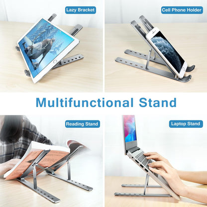 ivoler Laptop Stand, Laptop Holder Riser Computer Tablet Stand, 6 Angles Adjustable Aluminum Ergonomic Foldable Portable Desktop Holder Compatible with 10-15.6” MacBook,iPad, HP, Dell, Lenovo Silver