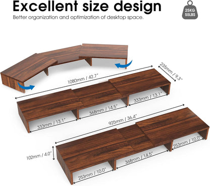 FITUEYES Dual Monitor Stand – 3 Shelf Computer Monitor Riser, Wood Desktop Stand with Adjustable Length and Angle, Desk Accessories, Office Supplies Medium Black,DT108001WB