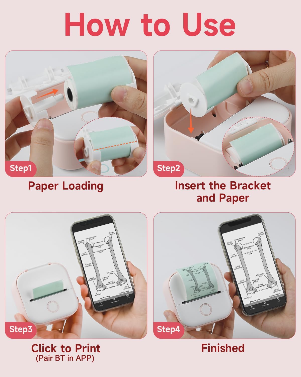 Memoking Sticker Maker - T02 Mini Sticker Printer Wireless Inkless Label Maker Portable Thermal Printer for Student Birthday Gift, Impresora Portátil for Note, DIY, Compatible with iOS & Android, Pink