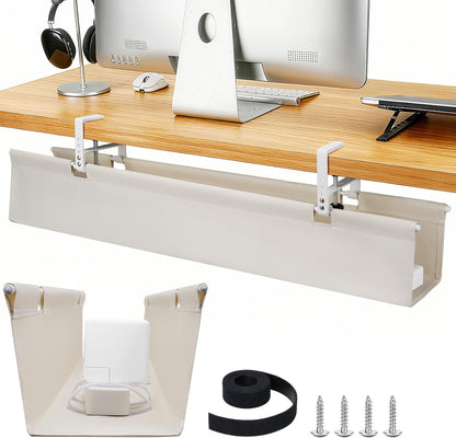 SHUWEI 36" Under Desk Cable Management Tray, Premium Fabric Cable Management for Desk, Clamp/Screw Mount Cable Tray for Office and Home (White, 36" L)