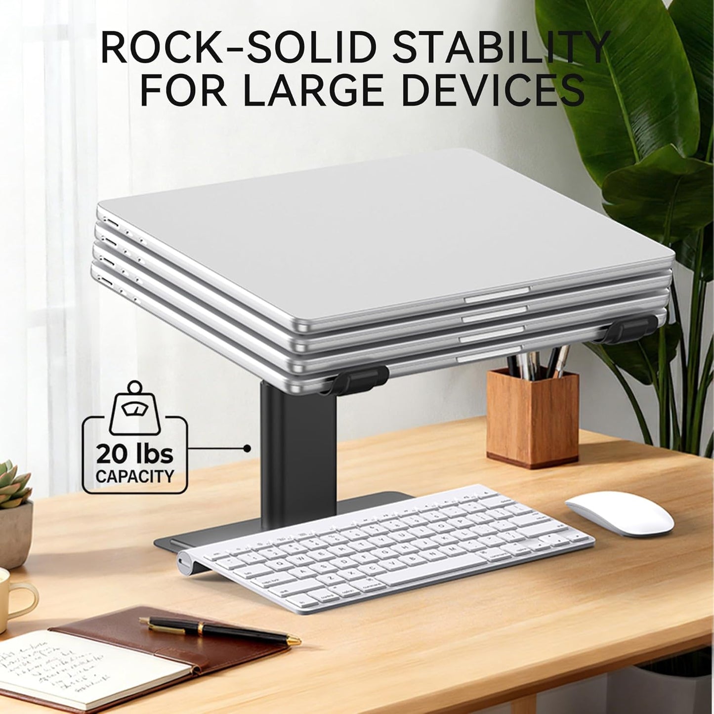 SOUNDANCE Adjustable Laptop Stand for Desk, Computer Stand, Ergonomic Laptop Riser Holder Compatible with 10 to 17.3 Inches Notebook PC Computer, Aluminum Silver