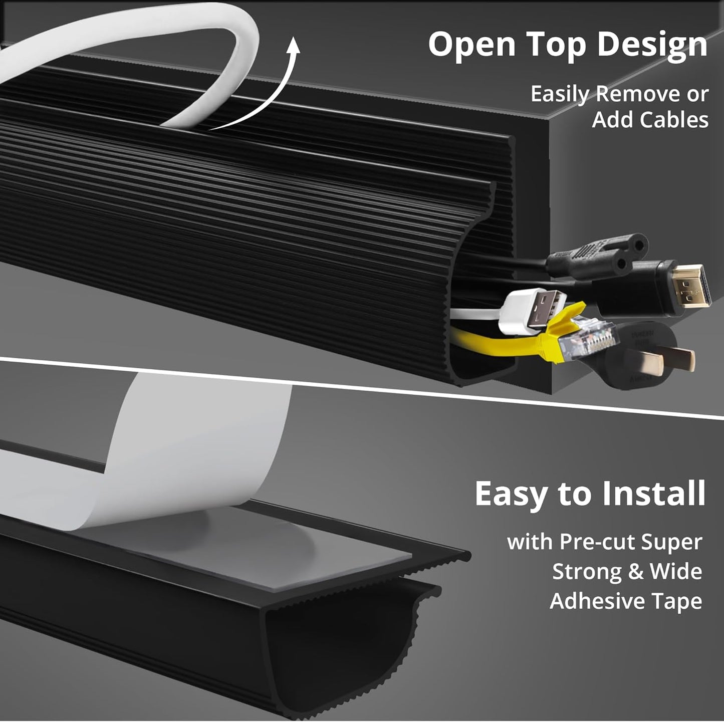 ZhiYo 2 Pack Large Capacity Cable Management Tray, Under Desk Cable Tray 31.5in(2X L15.7in), PVC Standing Desk Cord Management Ideas, Cable Organizer for Office and Home - White