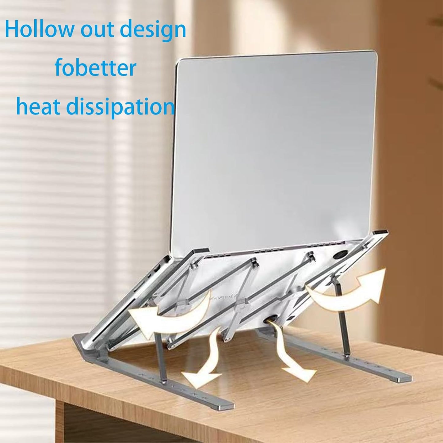 Ergonomic 7-Levels Angles Adjustable Laptop Stand, Portable Laptop Stand for Desk, Aluminum + Silicone Foldable Ventilated Cooling Laptop Riser for 10-17” Laptops, Tablets (Silver)