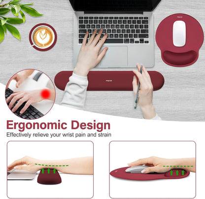 MOSISO Wrist Rest Support for Mouse Pad&Keyboard Set, Circle Curved Ergonomic Mousepad&Coaster Non-Slip Base Home/Office Pain Relief&Easy Typing Pad with Soft Cloth&Silicone Lining, Antique Green