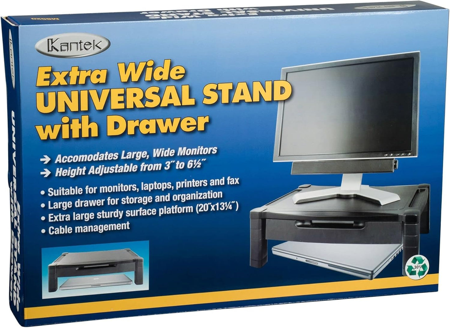 Kantek Single-Level Monitor Stand, 17" X 13.25" X 3" To 6.5", Black, Supports 50 Lbs