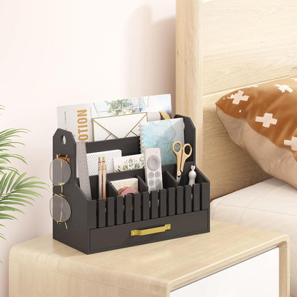 Bamboo Mail Organizer Countertop with Drawers, Wood Desk File Organizer Desktop Paper Organization Storage Bill & Letter Sorter Holder for School Home Office Supplies, No Assembly Required (Nature)